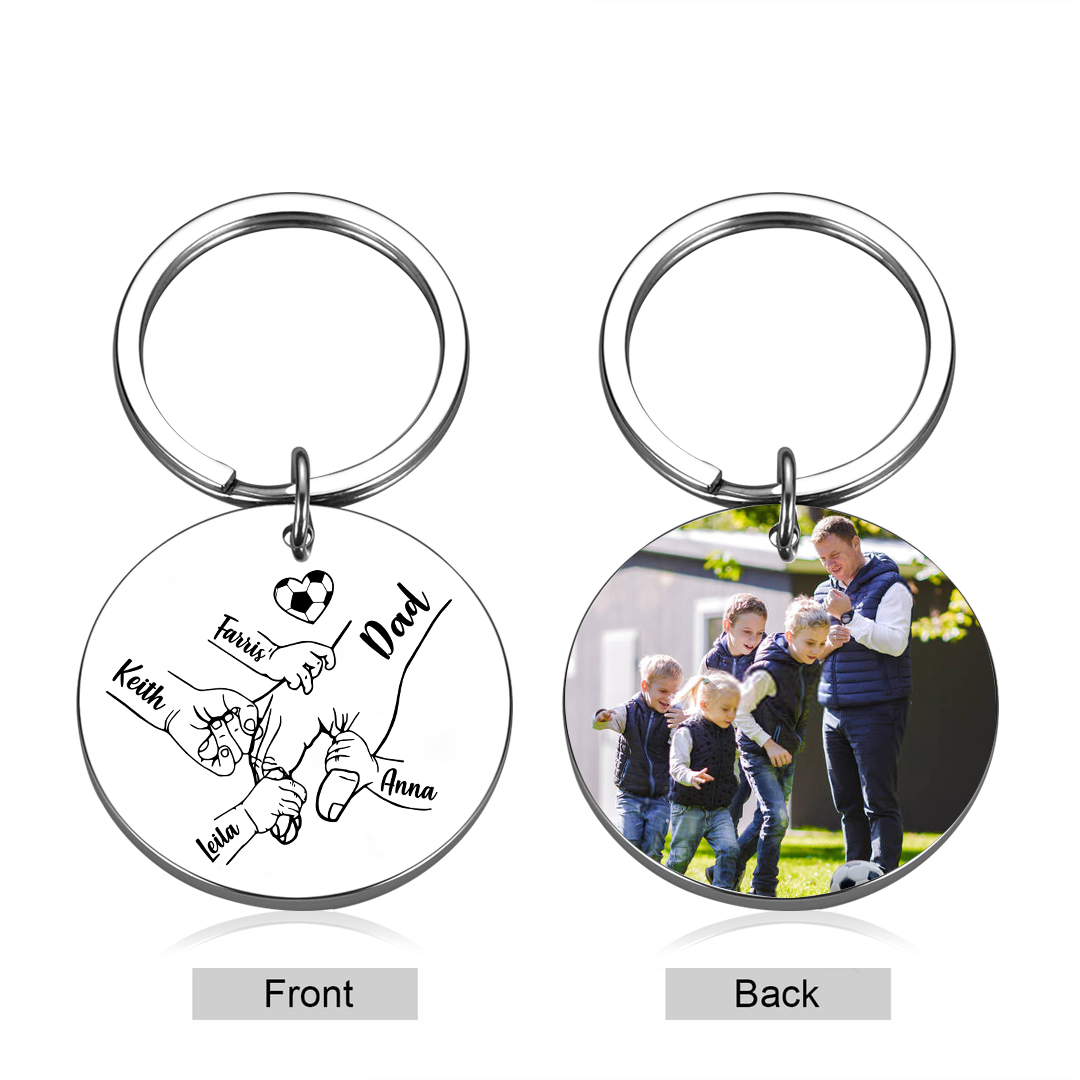 Personalized 5 Names & 1 Photo Keychain – Custom Names & Football Design Gift for Father’s Day | Lorajewel