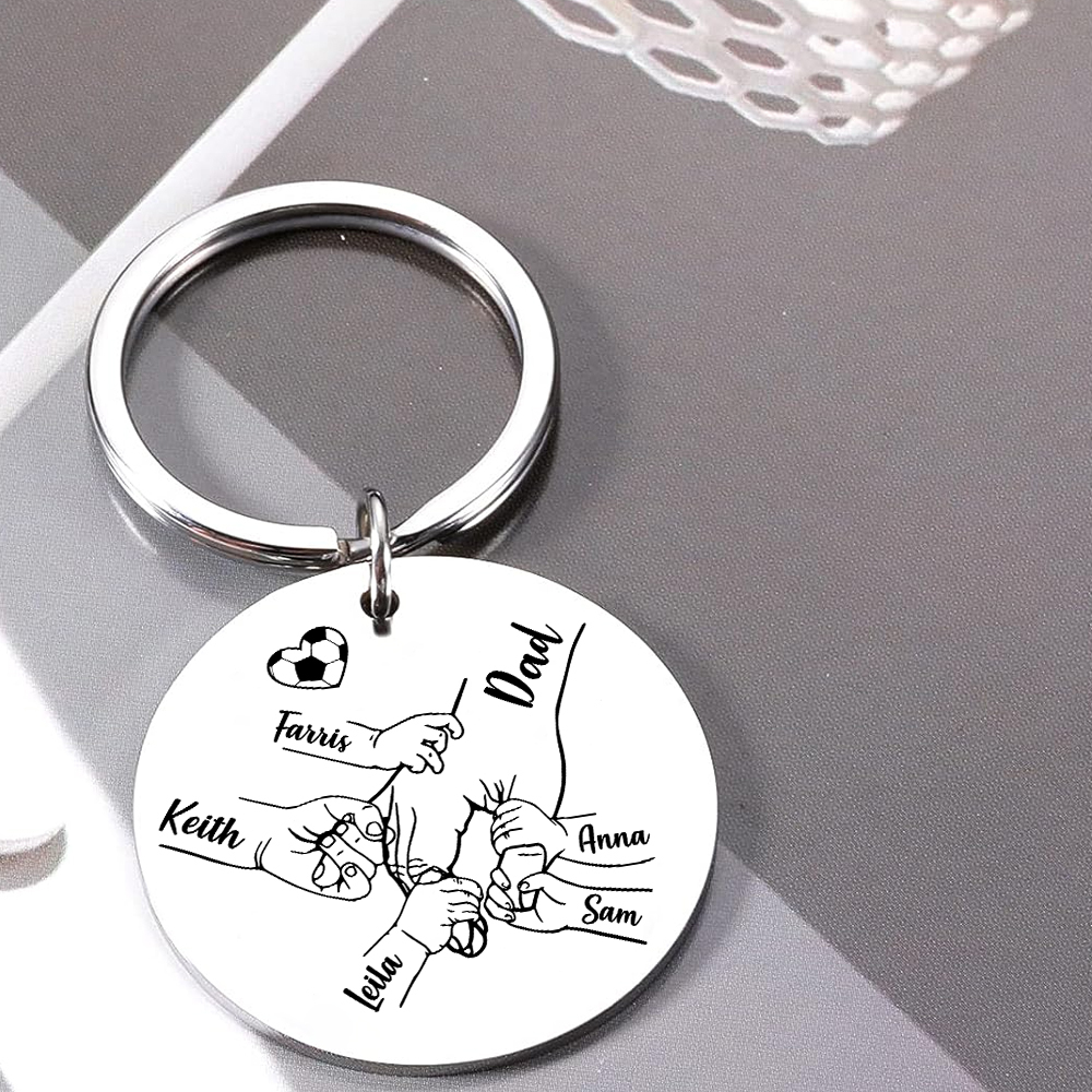 Personalized 6 Names & 1 Photo Keychain – Custom Names & Football Design Gift for Father’s Day | Lorajewel
