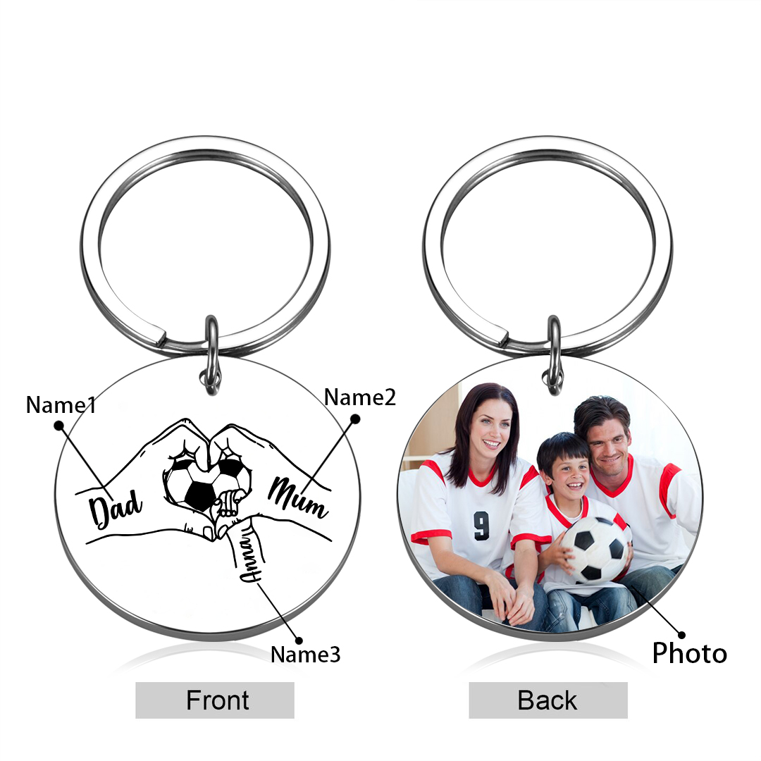 Custom Family Photo Keyring for Mom & Dad – Personalized Gift with 3 Names & 1 Photo | Lorajewel