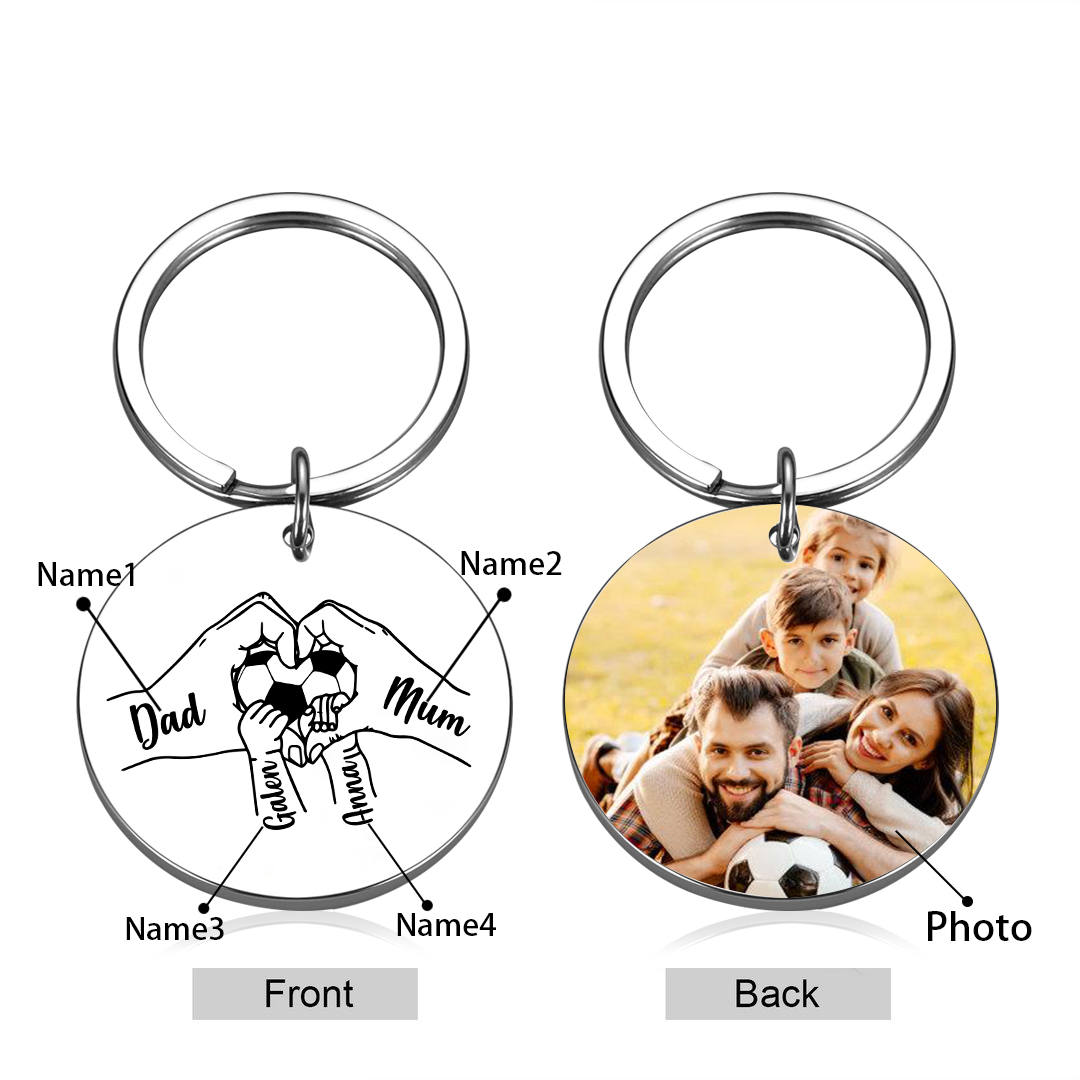 Custom Family Photo Keyring for Mom & Dad – Personalized Gift with 4 Names & 1 Photo | Lorajewel