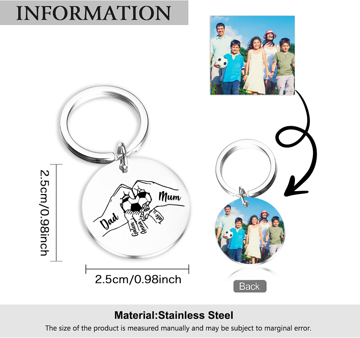 Custom Family Photo Keyring for Mom & Dad – Personalized Gift with 5 Names & 1 Photo | Lorajewel