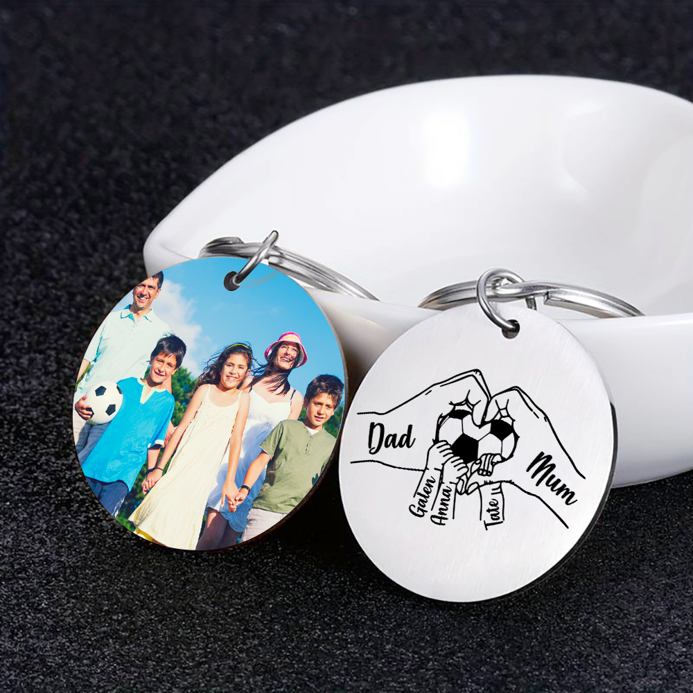 Custom Family Photo Keyring for Mom & Dad – Personalized Gift with 5 Names & 1 Photo | Lorajewel