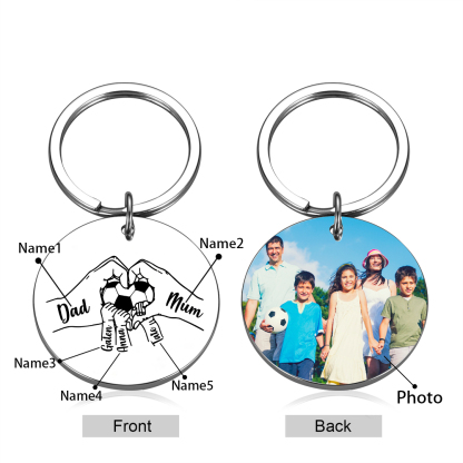 Custom Family Photo Keyring for Mom & Dad – Personalized Gift with 5 Names & 1 Photo | Lorajewel