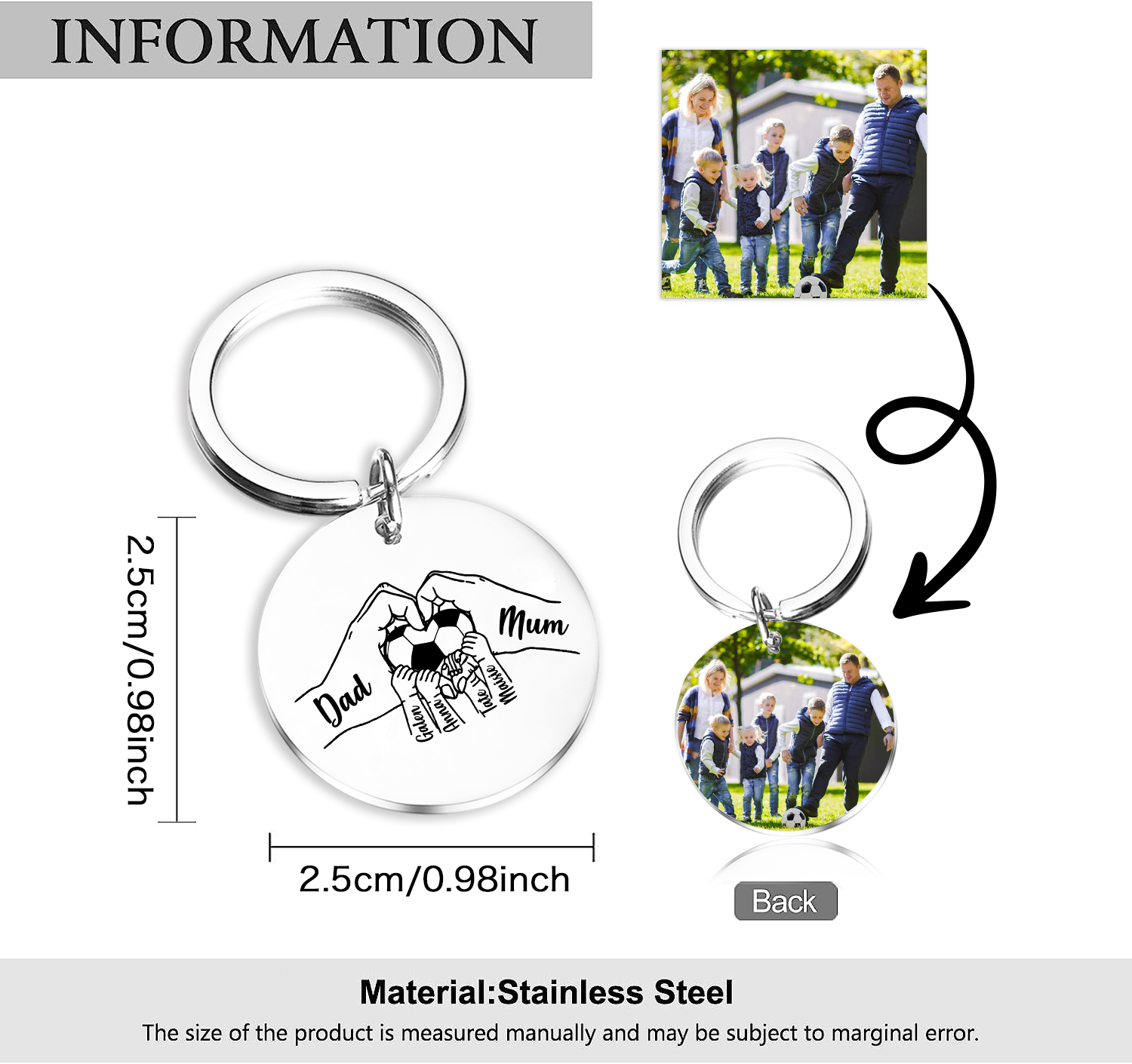 Custom Family Photo Keyring for Mom & Dad – Personalized Gift with 6 Names & 1 Photo | Lorajewel
