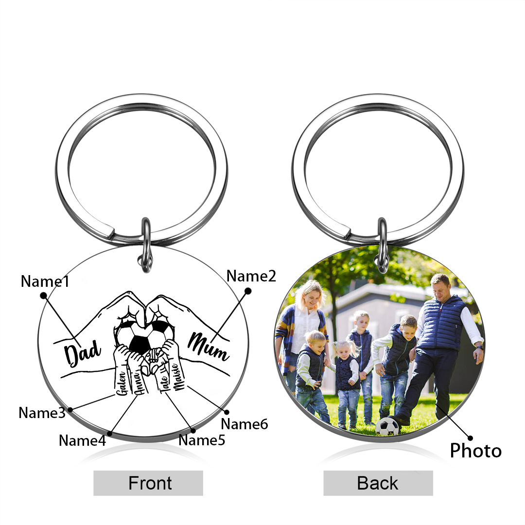 Custom Family Photo Keyring for Mom & Dad – Personalized Gift with 6 Names & 1 Photo | Lorajewel