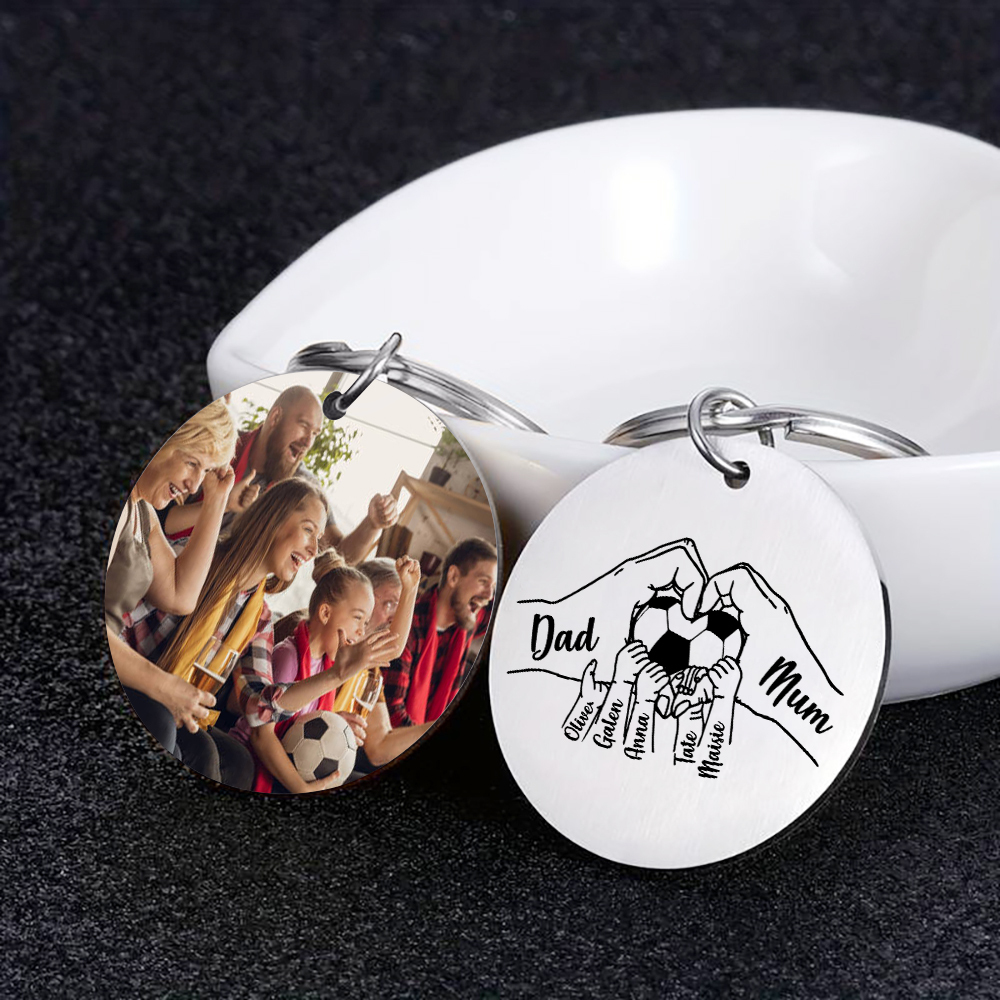 Custom Family Photo Keyring for Mom & Dad – Personalized Gift with 7 Names & 1 Photo | Lorajewel