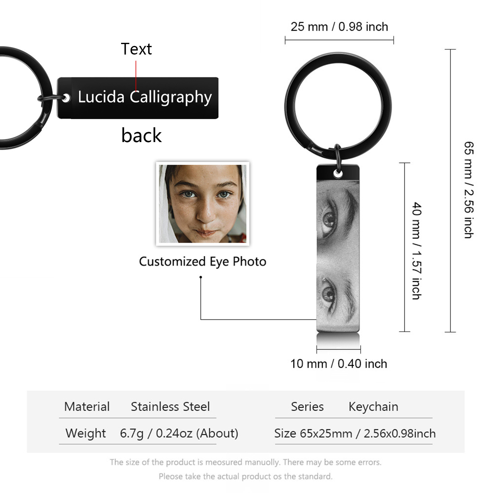 Personalized Eye Keyring with 1 Photo Customized Keychain Gift for Lover