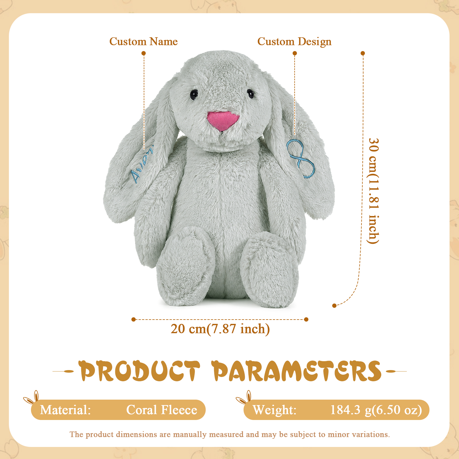 Personalized Plush Bunny with Embroidered Name and Custom Design, Gift for Children and Grandchildren