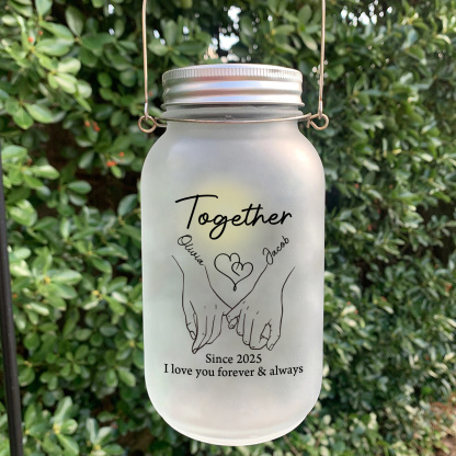 Custom Couple Frosted Solar Mason Jar Light