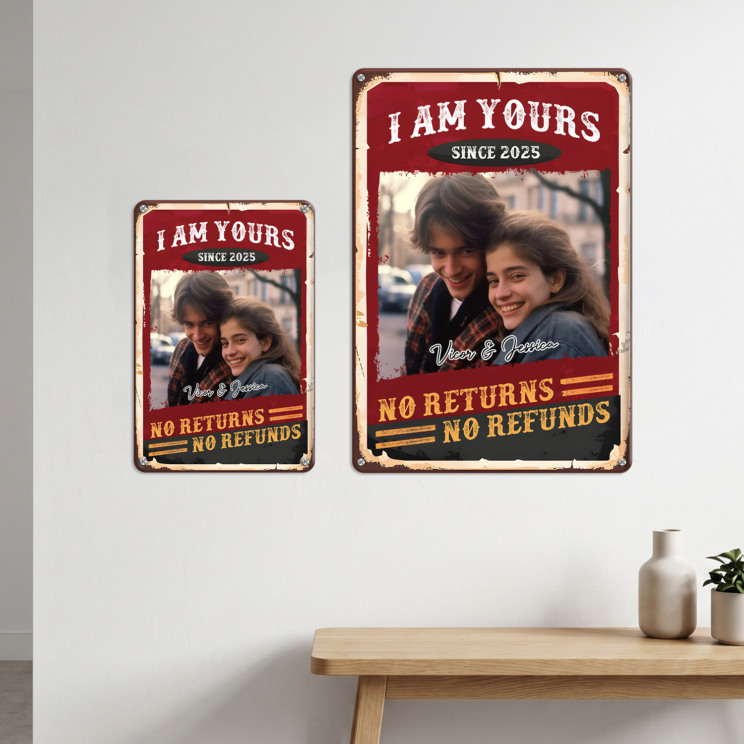Personalized Metal Plaque for Couples with 2 Names and Year – Romantic Wall Decoration