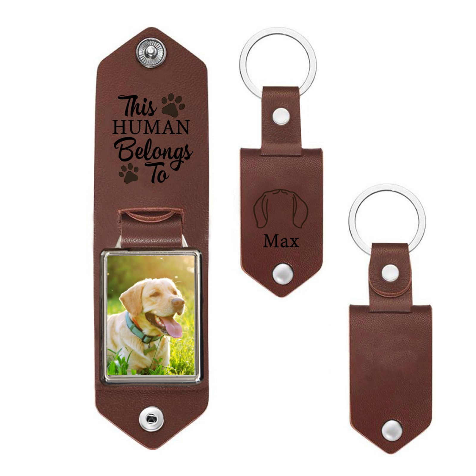 Personalised Dog Photo Leather Keychain, Paw Print