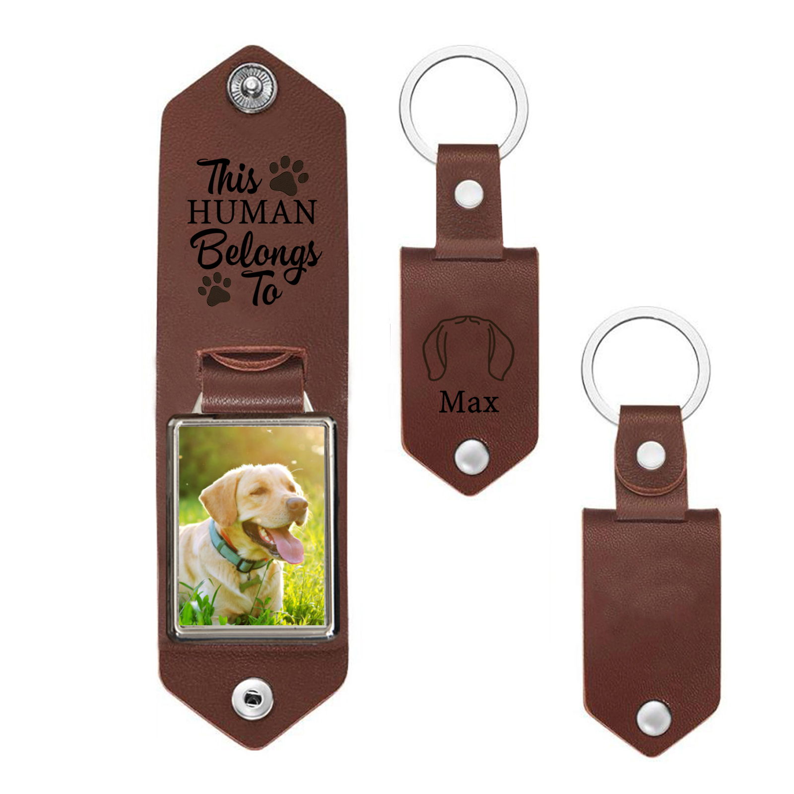 Personalised Dog Photo Leather Keychain, Paw Print