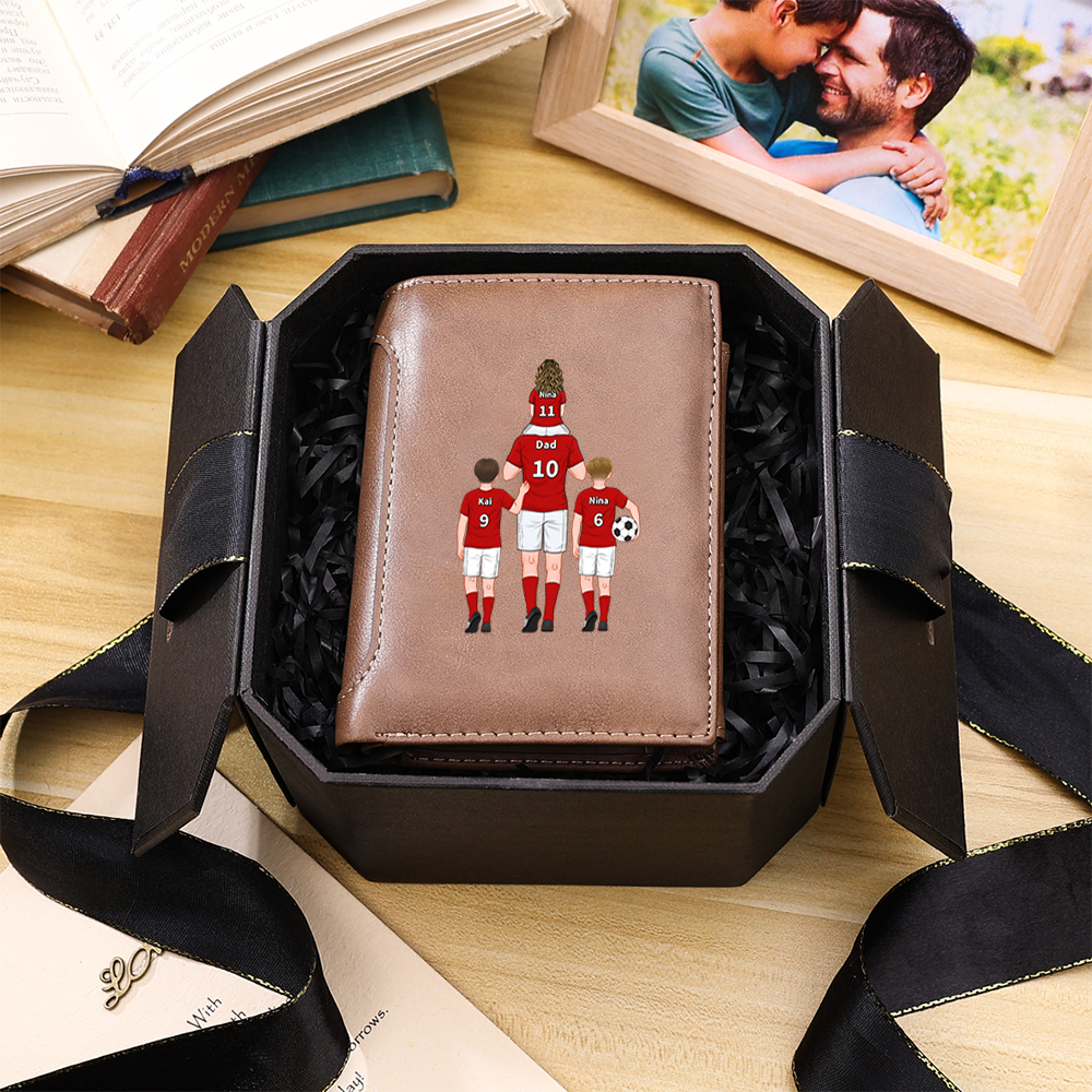 Personalized Football Family Leather Wallet for Dad