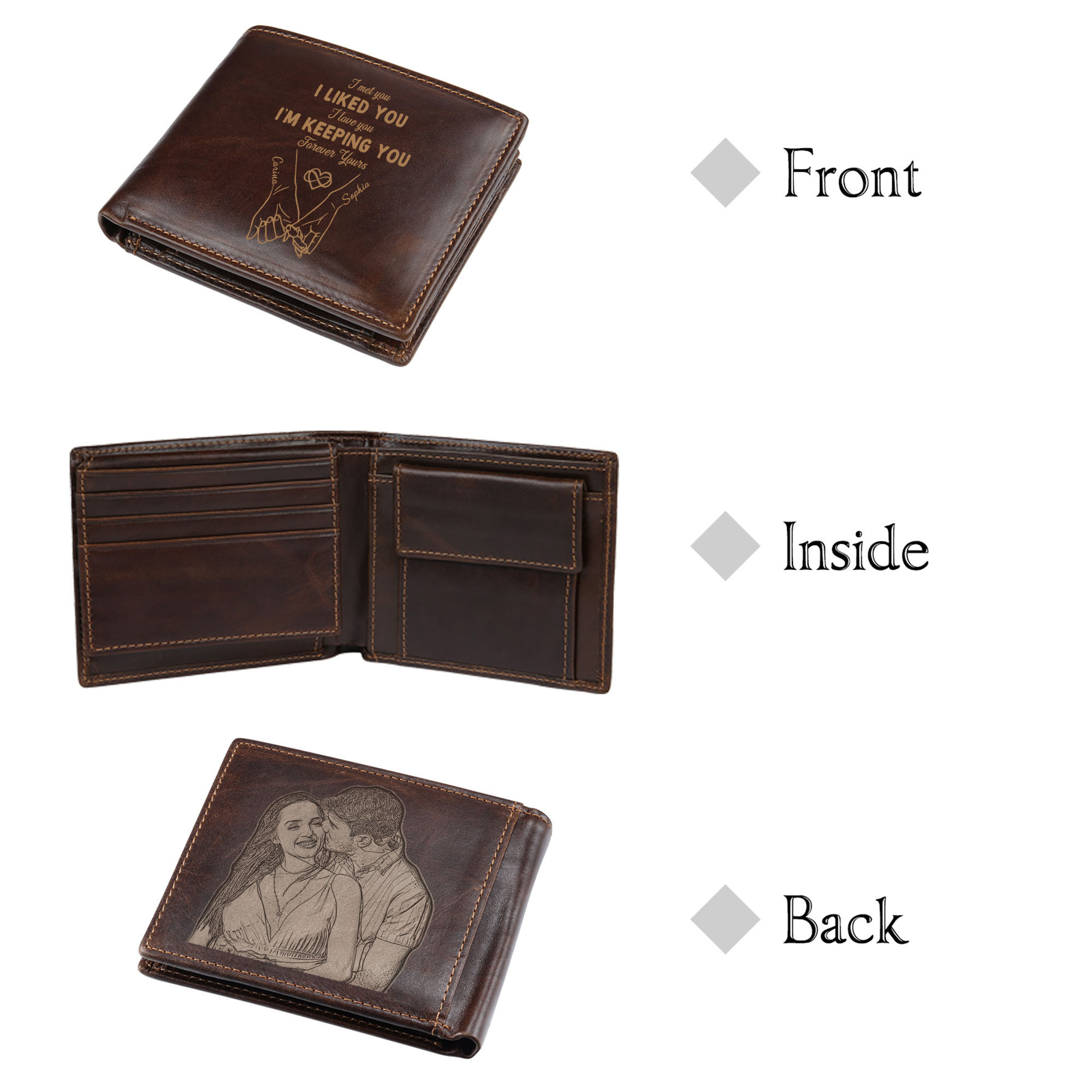 Personalised Engraved Photo Genuine Leather Wallet for Men