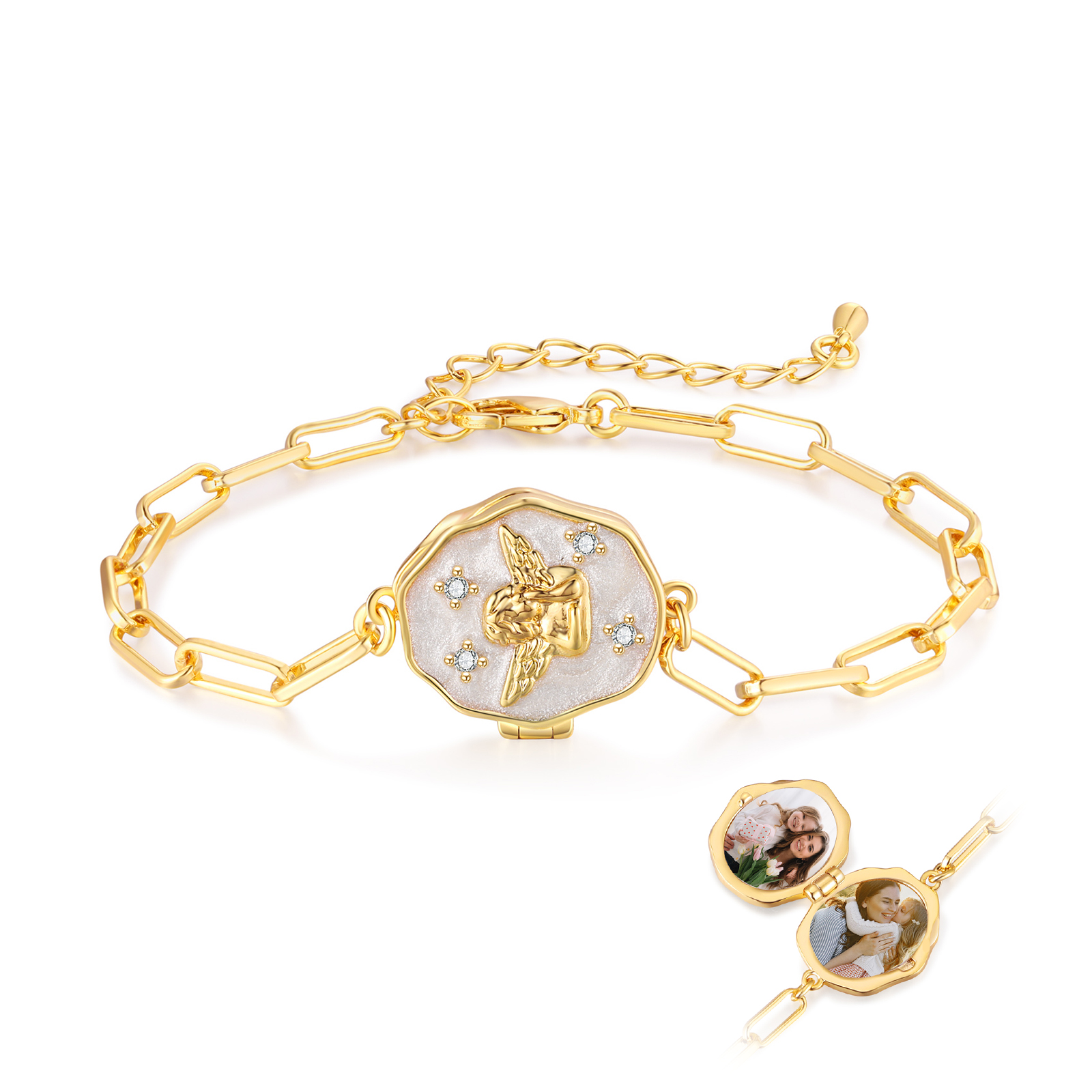 Personalized Angel Medallion Photo Locket Bracelet
