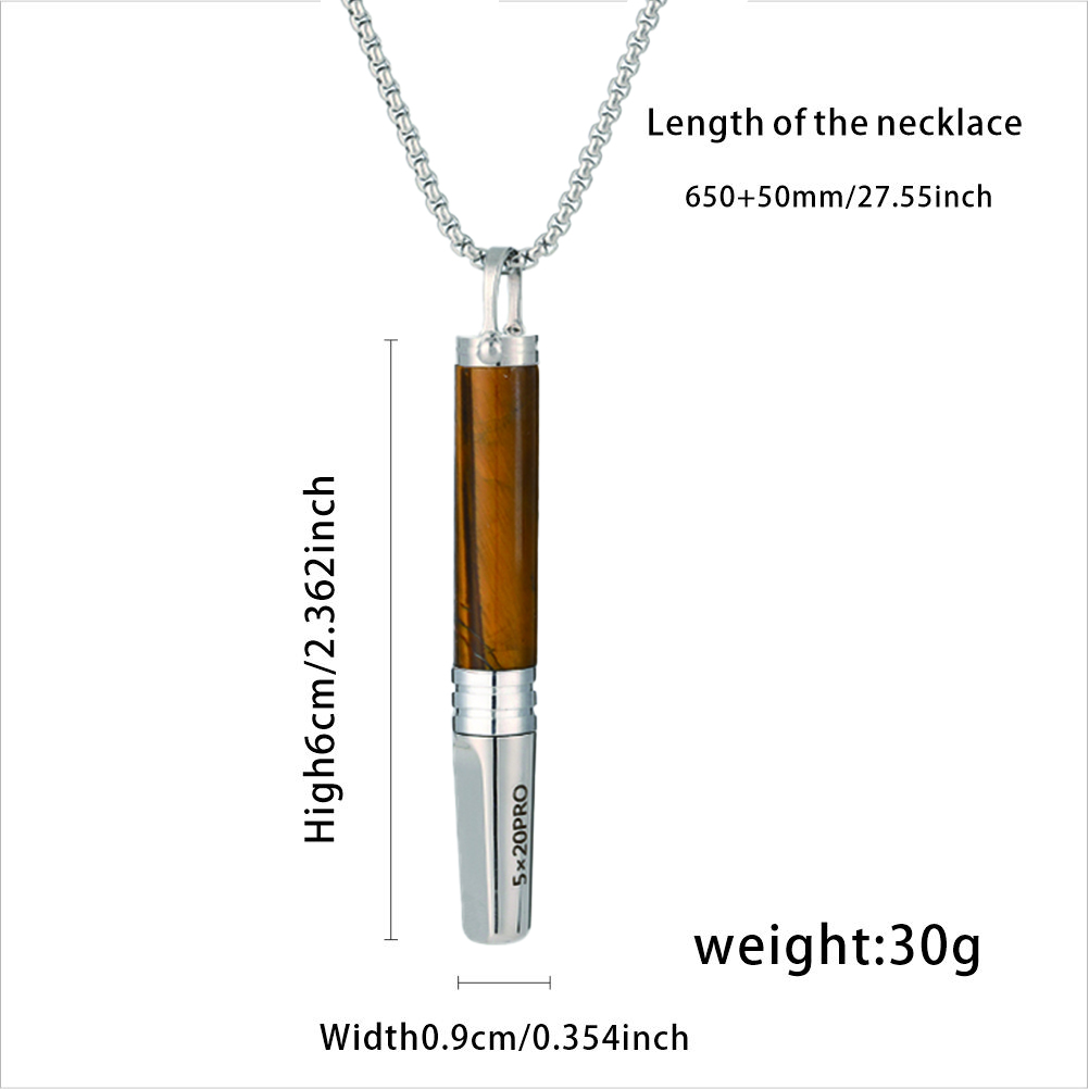 Gemstone Cylinder Breathing Necklace, Steel Tip