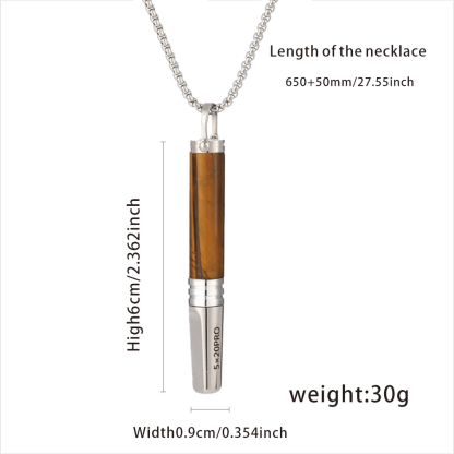 Gemstone Cylinder Breathing Necklace, Steel Tip
