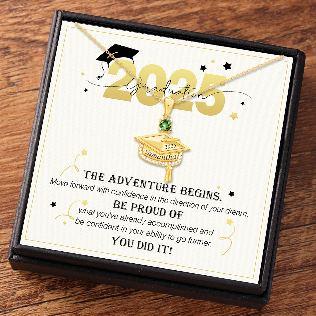 Personalized Graduation Necklace with Name & Birthstone - Graduation Box Set Gift | Lorajewel