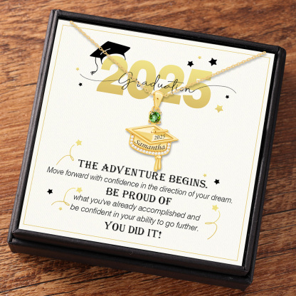 Personalized Graduation Necklace with Name & Birthstone - Graduation Box Set Gift | Lorajewel