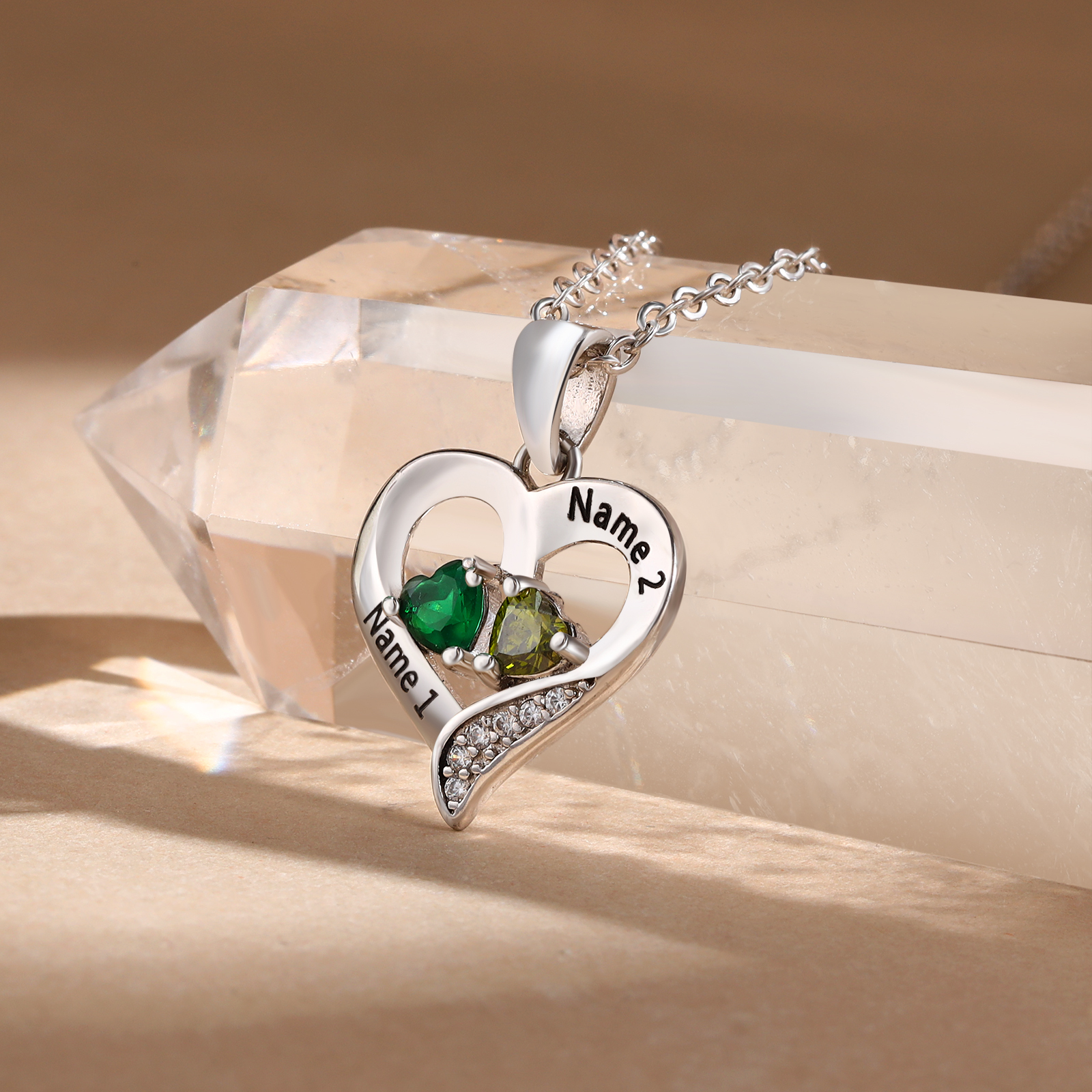 Sterling Silver Heart Necklace Love Necklace Personalized with 2 Birthstones 2 Names Valentine's Day Gift 
