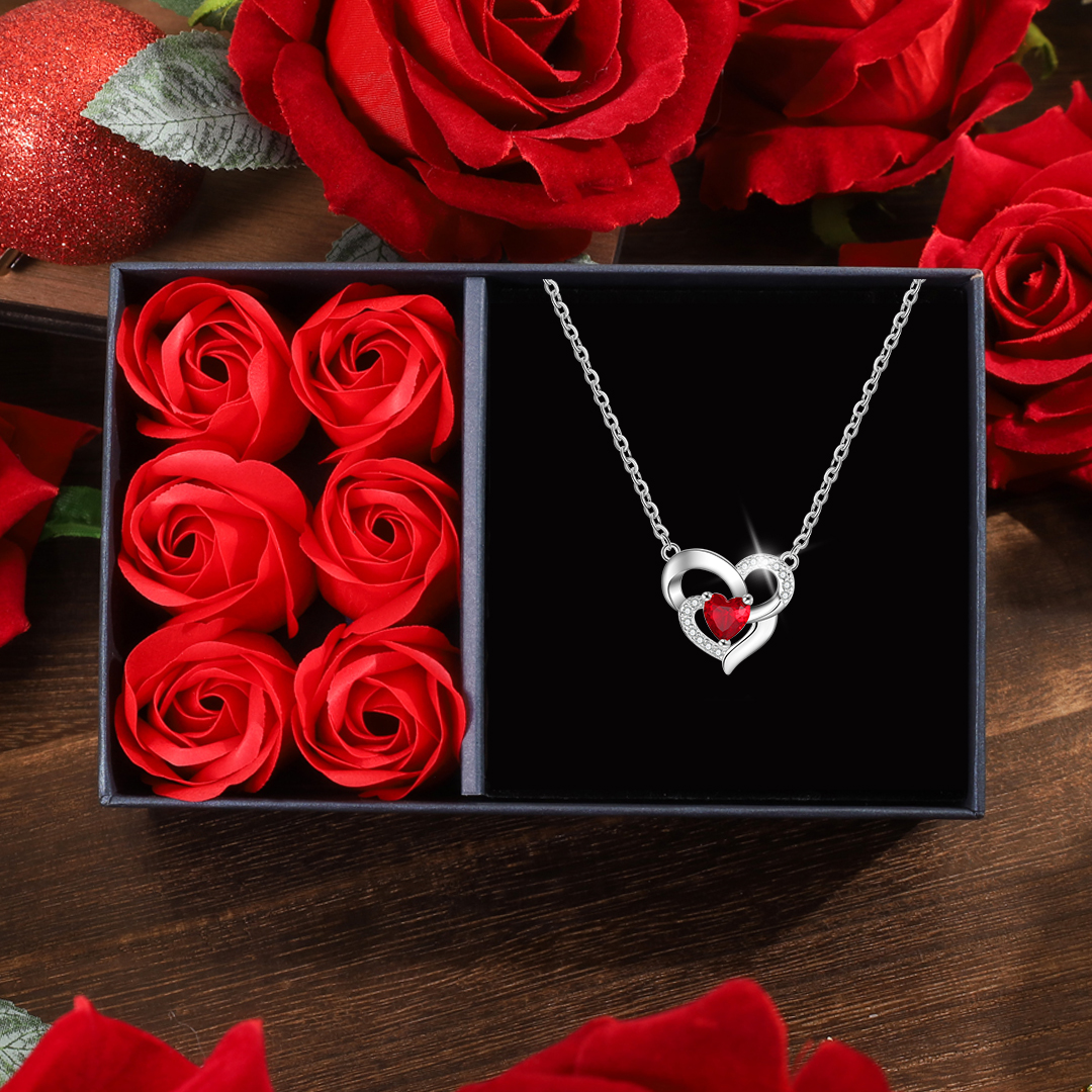 Heart Birthstone Necklace Custom Engraving 1 Name Birthday Gifts for Women