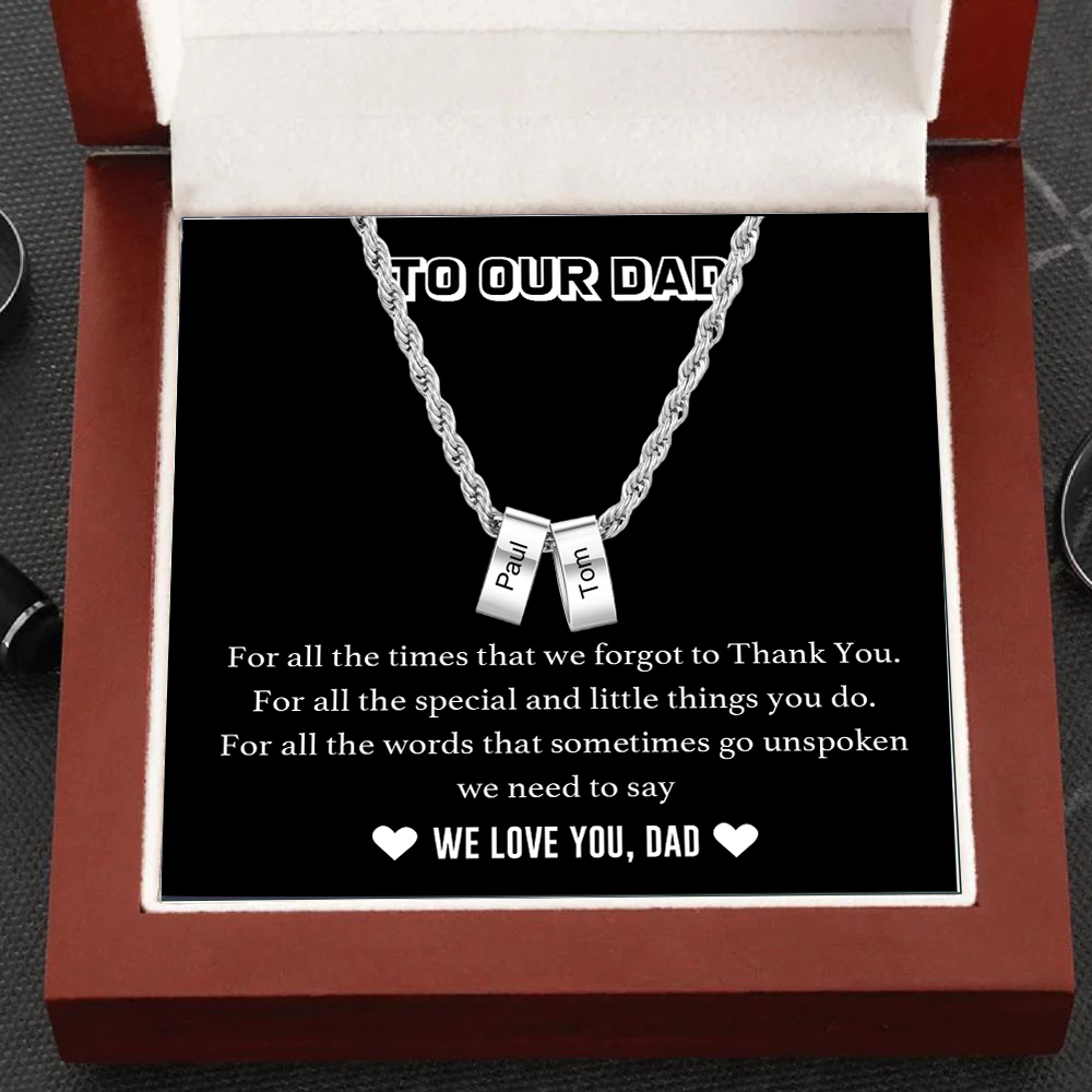 Personalized To Our Dad Men Necklace Gift Set with 2 Beads Engraved 2 Names Custom Gift For Father