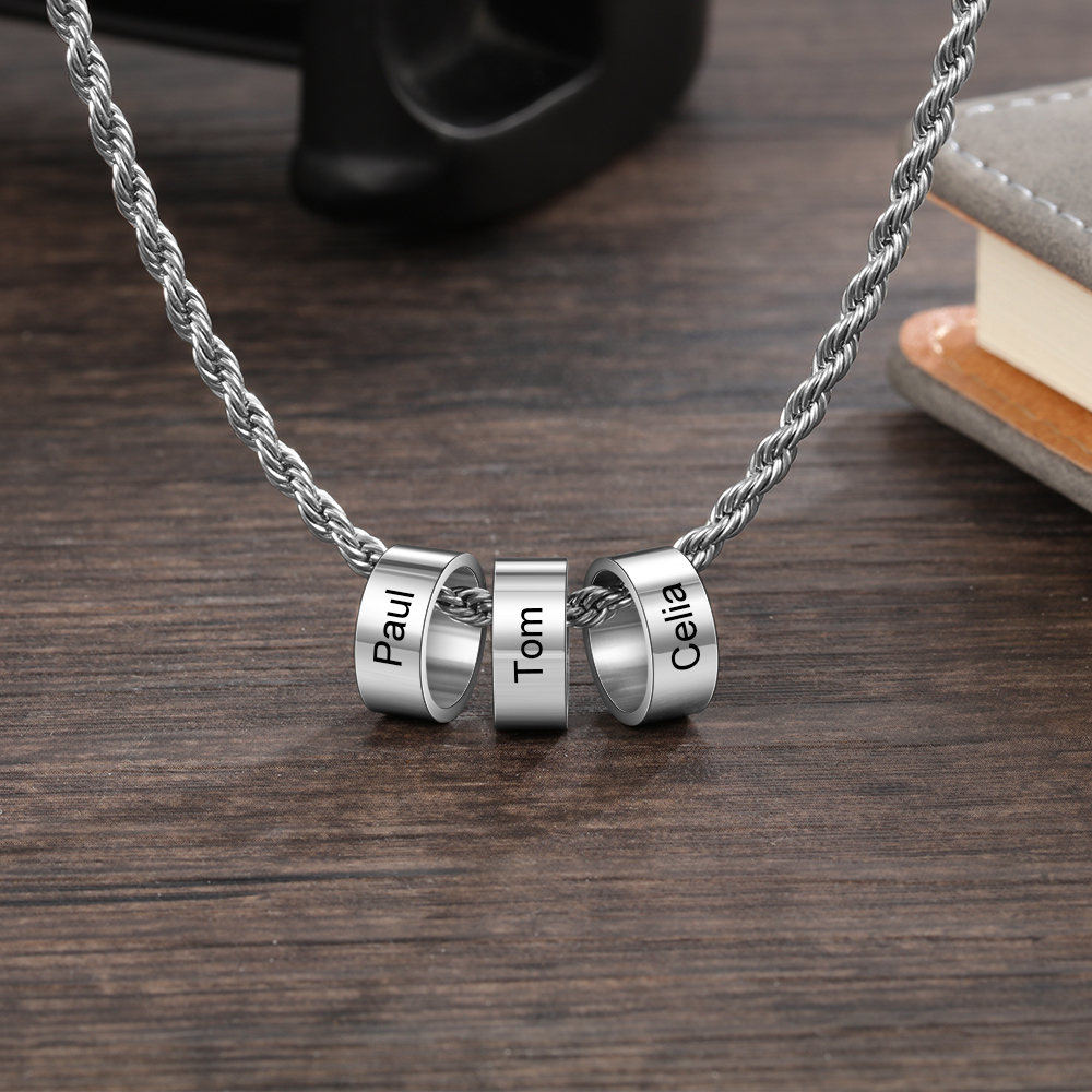Personalized To Our Dad Men Necklace Gift Set with 2 Beads Engraved 2 Names Custom Gift For Father
