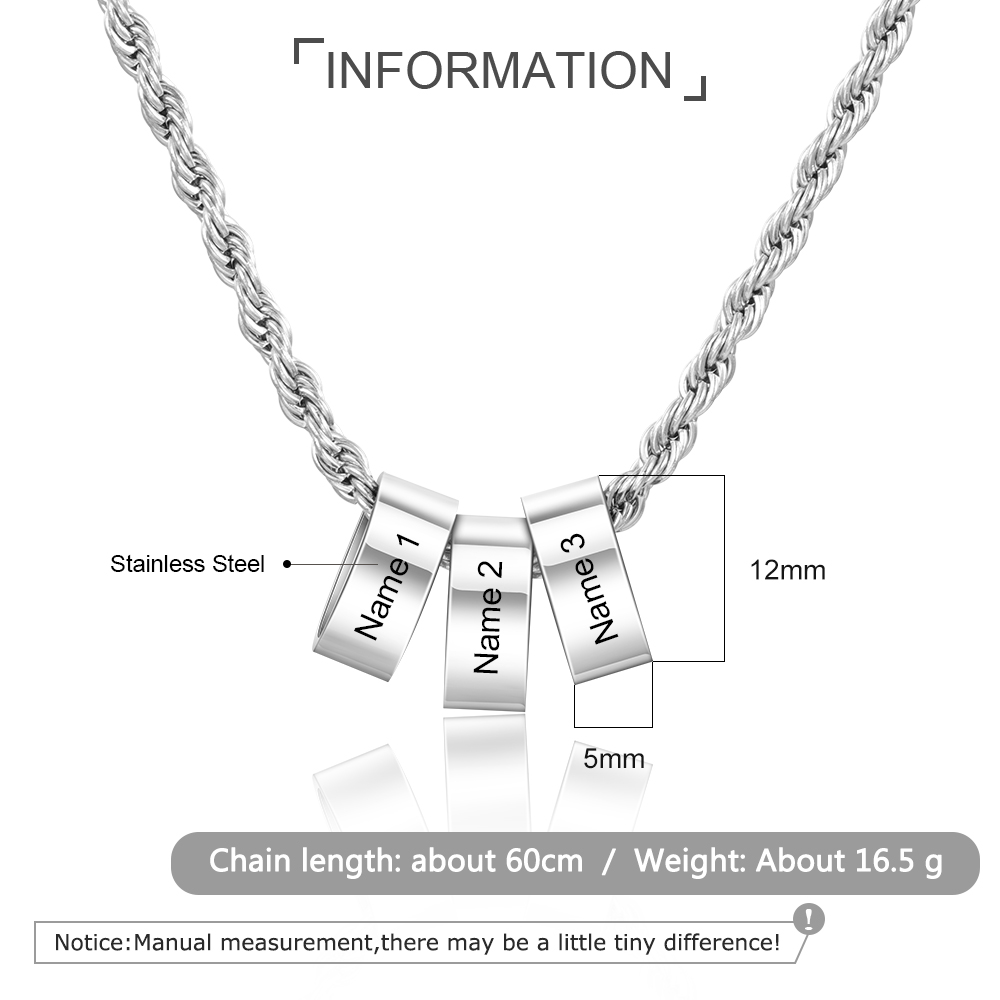 Personalized To Our Dad Men Necklace Gift Set with 3 Beads Engraved 3 Names Custom Gift For Father | Lorajewel