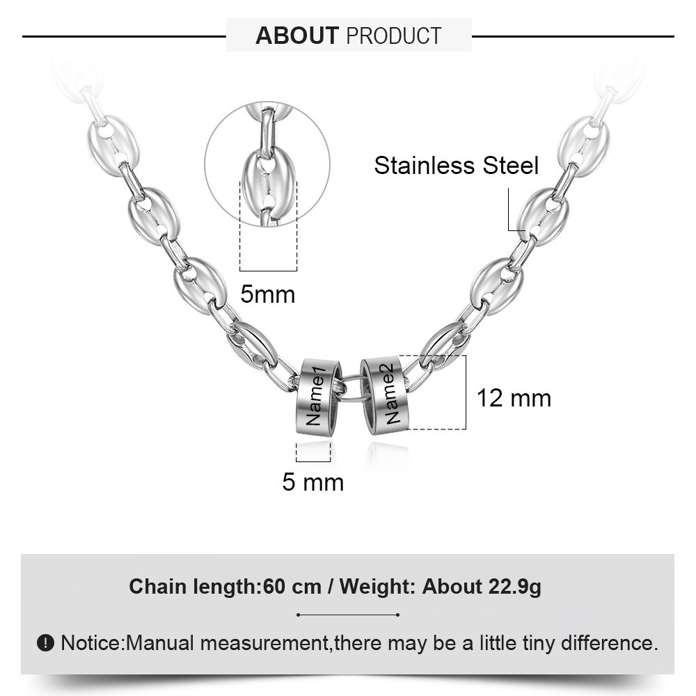 Personalized Dad Men Necklace Gift Set with 2 Beads Engraved 2 Names Custom Gift For Father