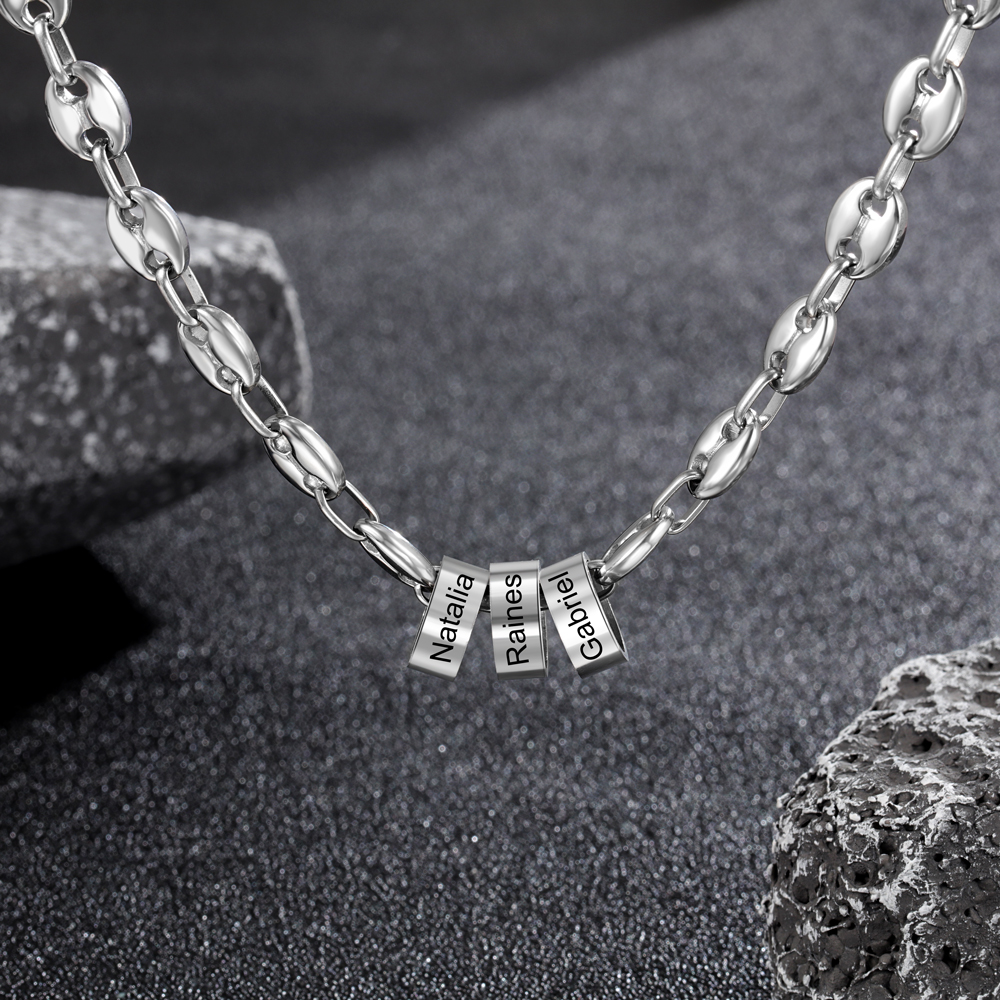 Personalized Dad Men Necklace Gift Set with 2 Beads Engraved 2 Names Custom Gift For Father