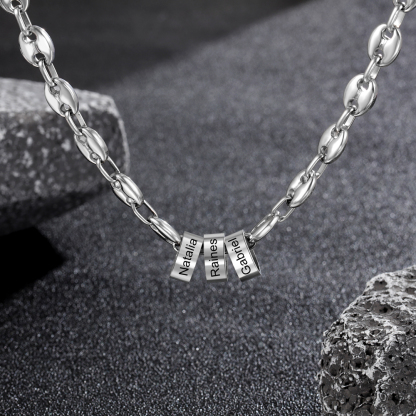 Personalized Dad Men Necklace Gift Set with 2 Beads Engraved 2 Names Custom Gift For Father