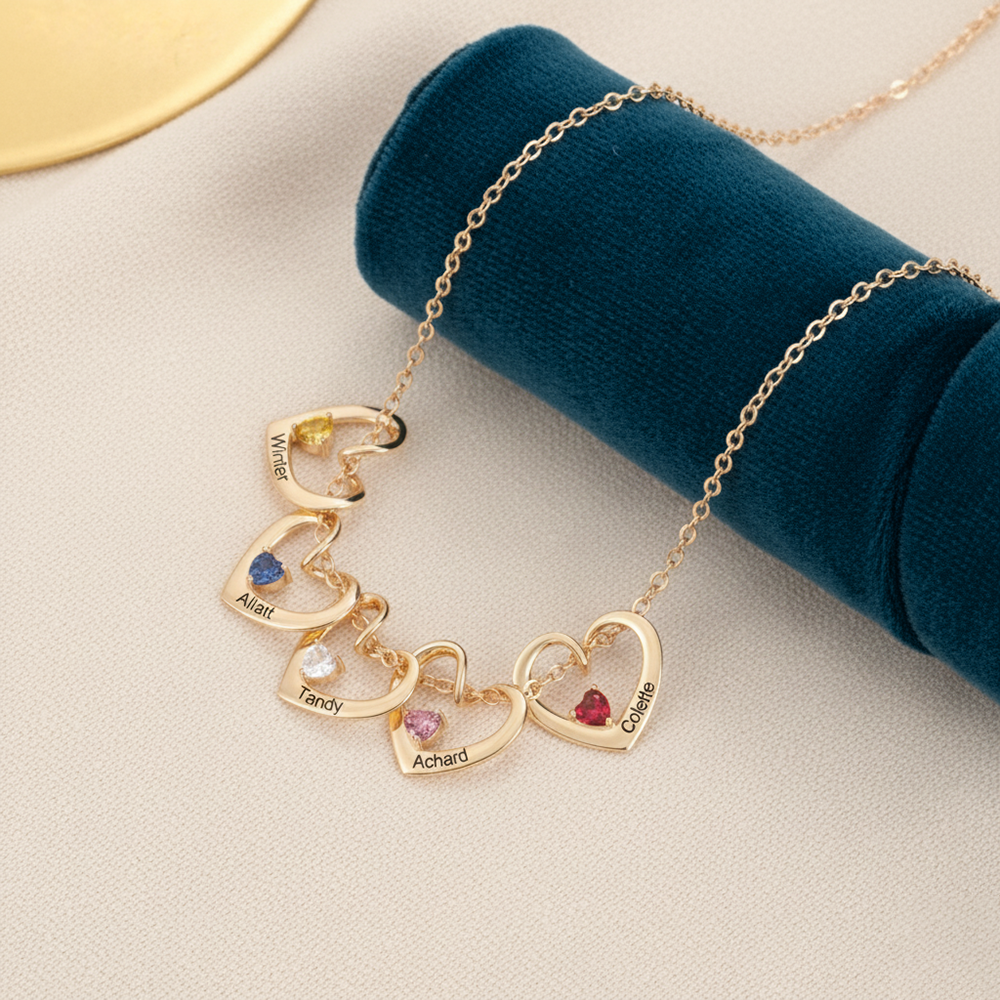 Personalized 1-5 Names Birthstone Necklace for Her