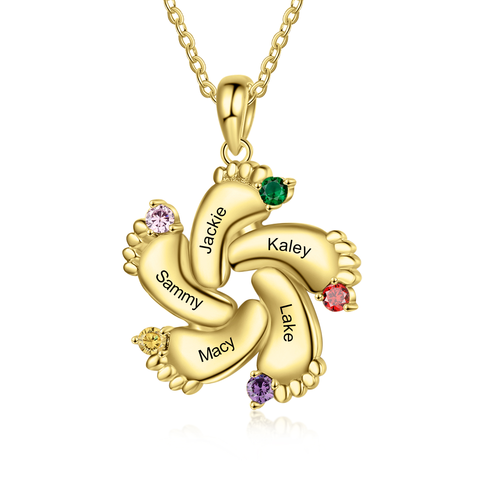 Baby Feet Necklace Custom 1 Birthstone Family Gifts Set for Mom