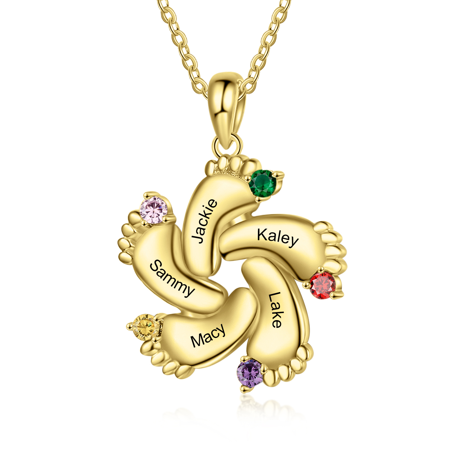 Baby Feet Necklace Custom 1 Birthstone Family Gifts Set for Mom