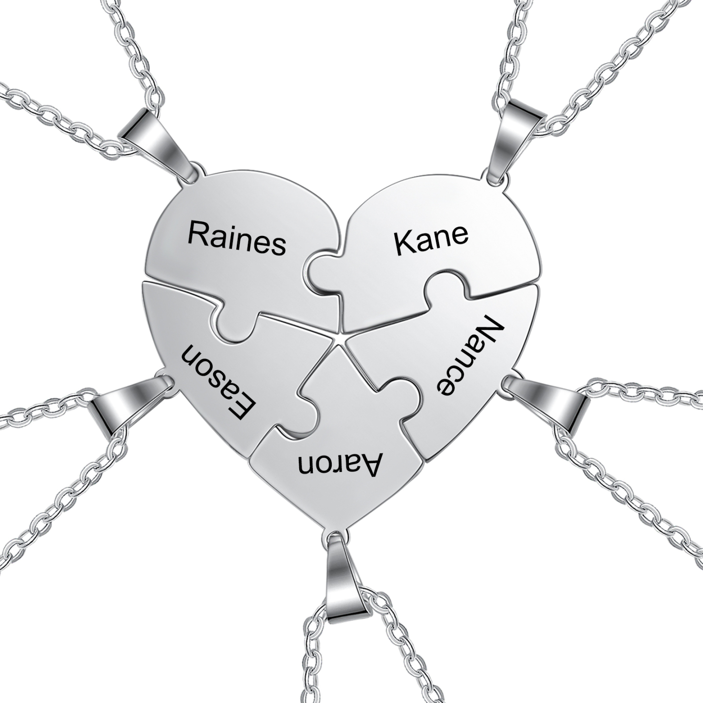 Custom Puzzle Piece Necklace with 2-8 Names For Family