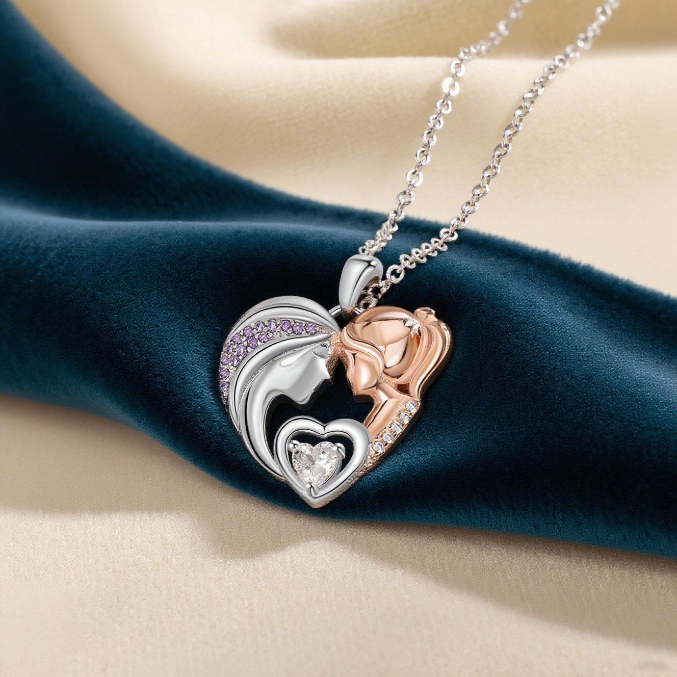 Mother and Daughter Necklace with Diamond Heart Pendant Necklace for Her