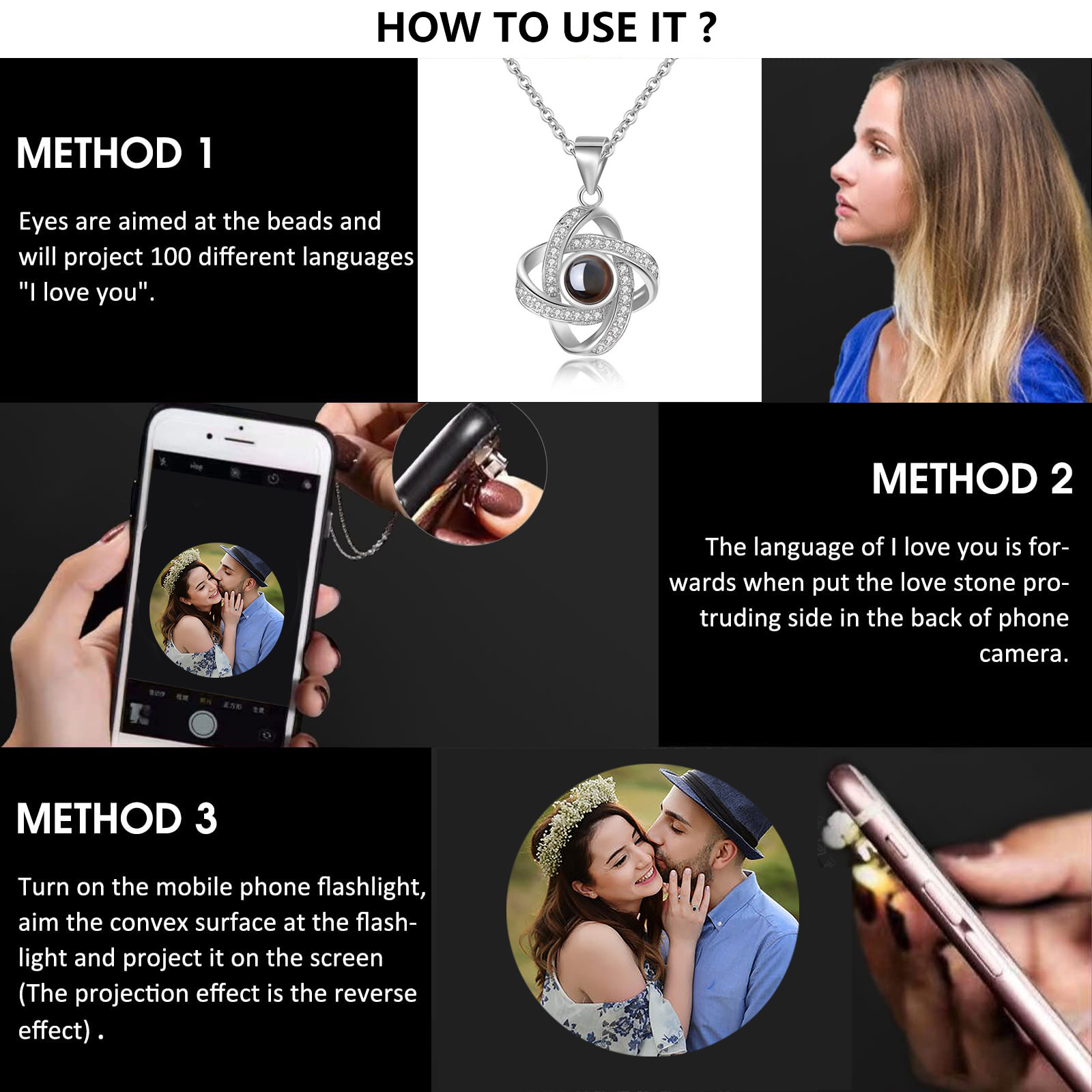 Personalized Photo Projection Necklace Love Knot Pendant Necklace Gift for Her