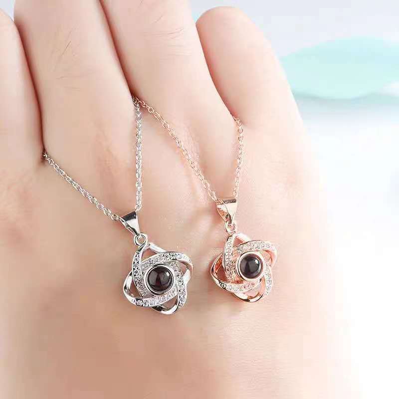 Personalized Photo Projection Necklace Love Knot Pendant Necklace Gift for Her