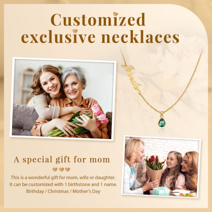 Personalized Name & Birthstone Necklace Women's Necklace Gold Birthday Gifts for Her