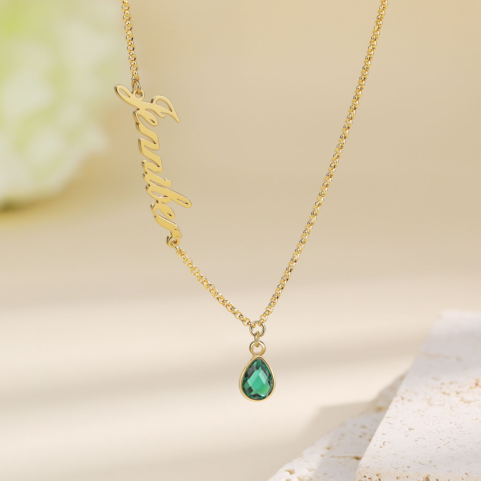 Personalized Name & Birthstone Necklace Women's Necklace Gold Birthday Gifts for Her