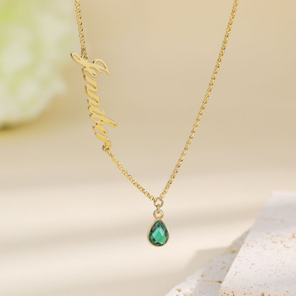Personalized Name & Birthstone Necklace Women's Necklace Gold Birthday Gifts for Her