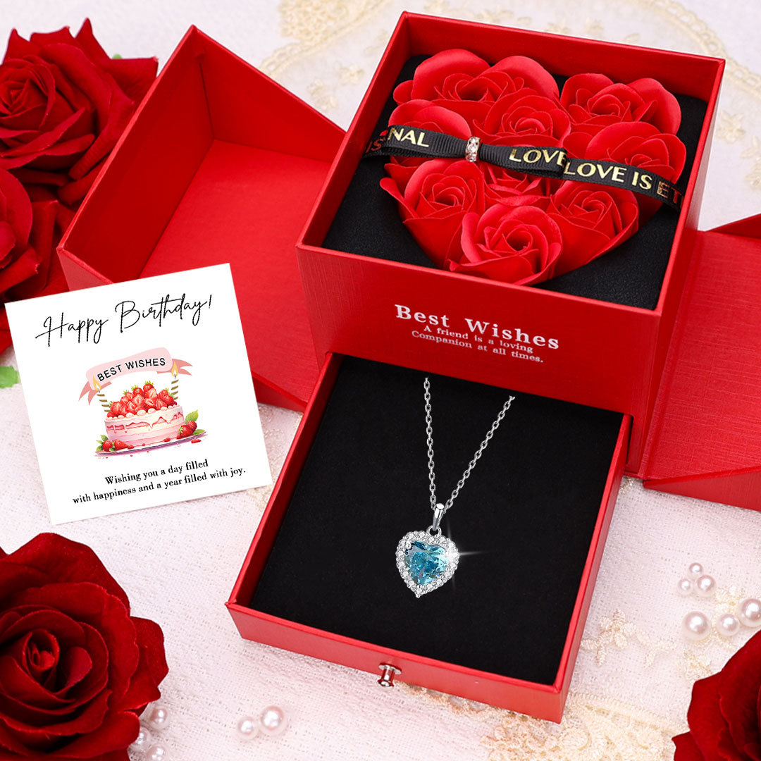 Personalized 925 Silver Heart Charm Necklace Custom Birthstone Necklace Birthday Gifts For Her