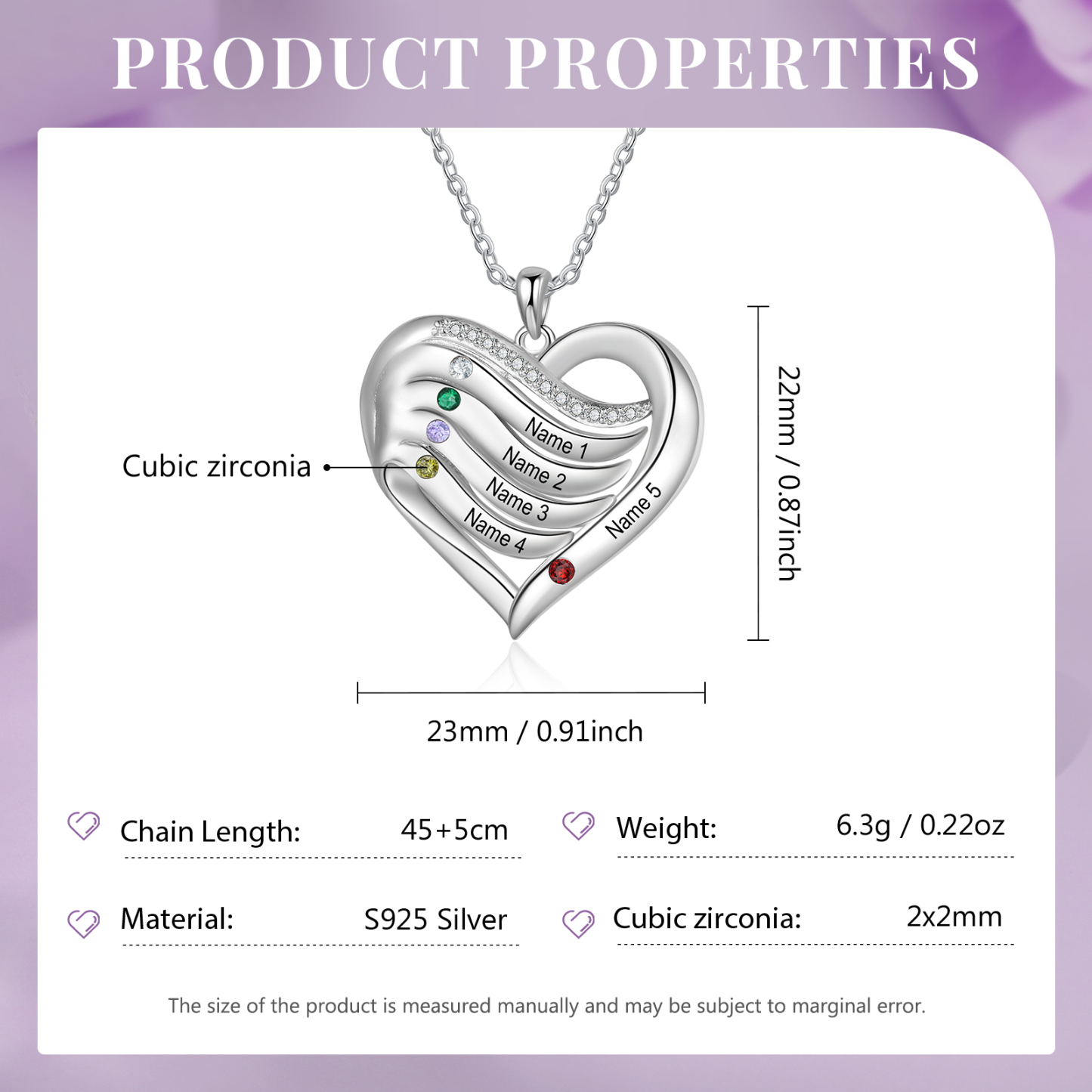 Personalized Intertwined Heart Pendant Necklace Custom 5 Birthstones & 5 Names Necklace Gifts for Her