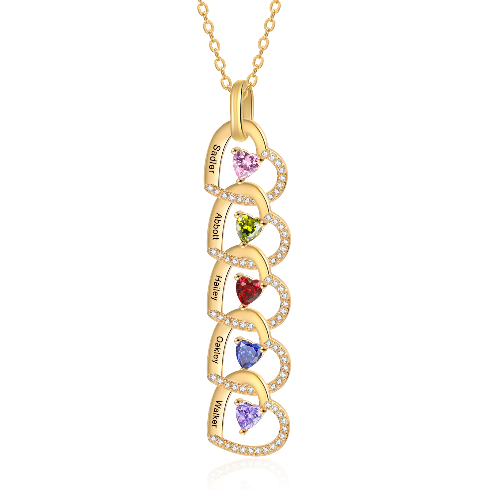 Personalized Heart Pendant Necklace Custom 4-6 Birthstones & 4-6 Names Women's Necklace Gold Gift for Her