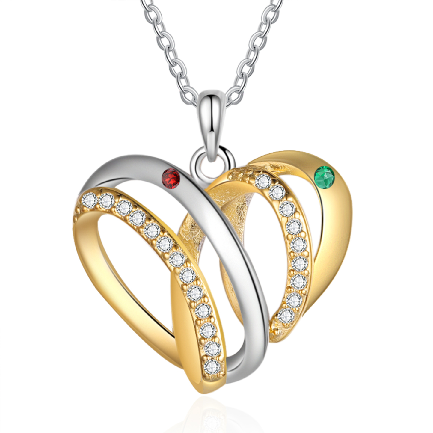 Personalized Heart Necklace with 2 Birthstones 2 Names Custom Women's Necklace Gift for Her