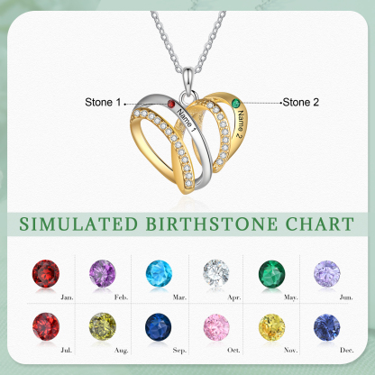 Personalized Heart Necklace with 2 Birthstones 2 Names Custom Women's Necklace Gift for Her