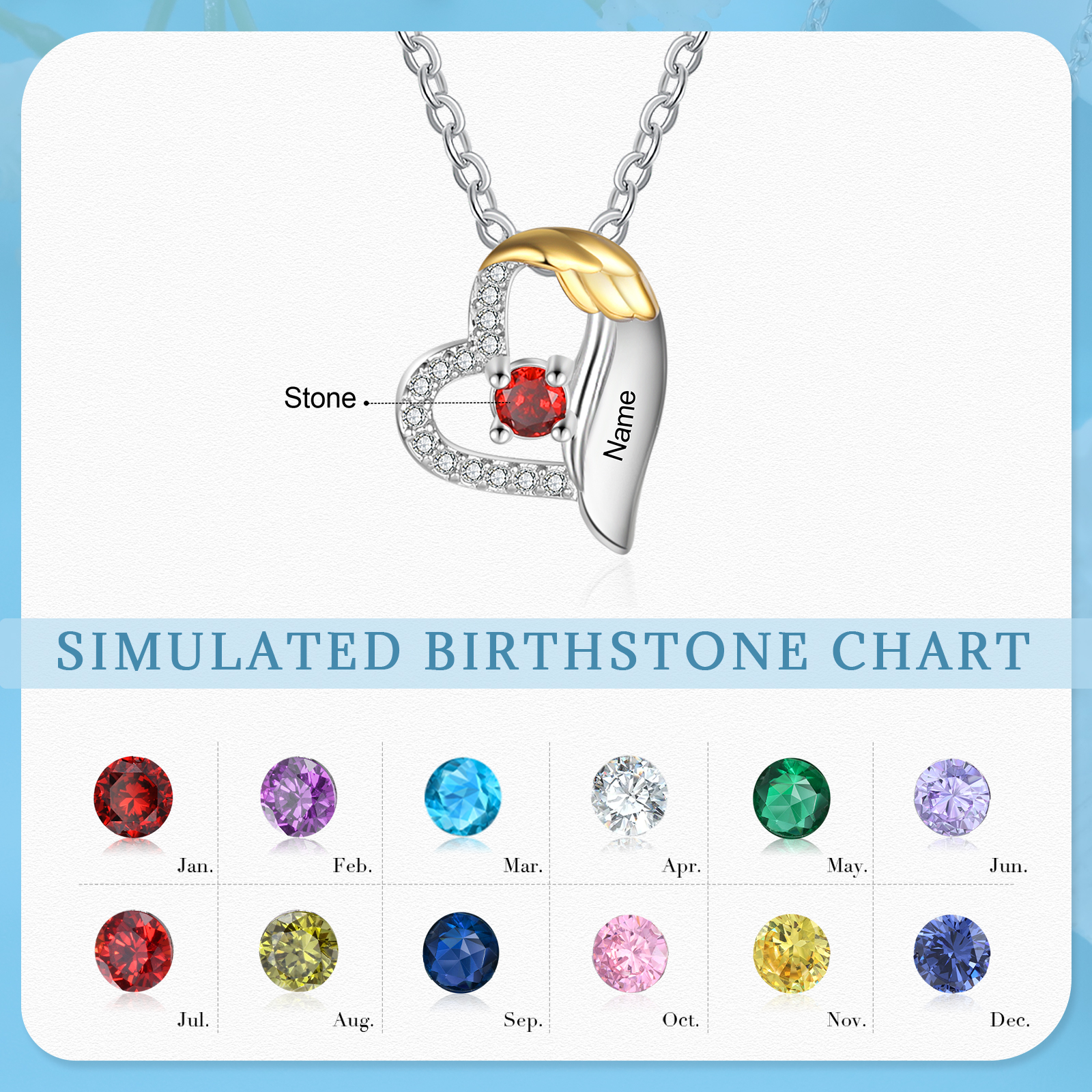 Personalized Heart Pendant Necklace Custom Birthstone & Name Birthday Women Necklace Gift for Her