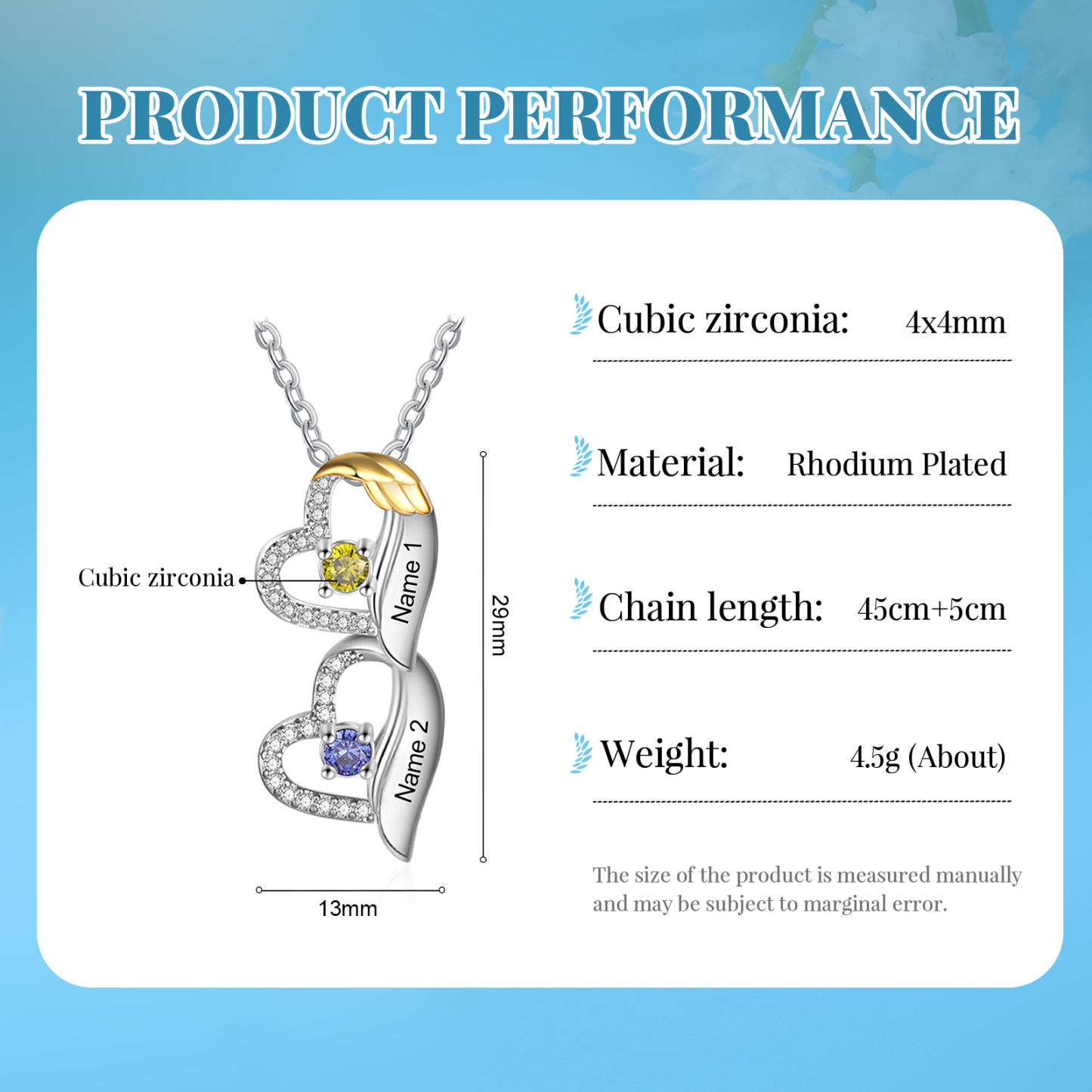 Personalized Heart Pendant Necklace Custom 2 Birthstones & 2 Names Birthday Women Necklace Gift for Her