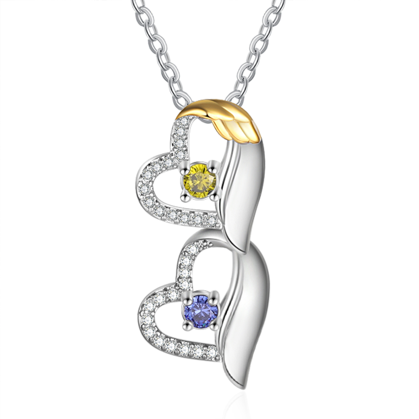 Personalized Heart Pendant Necklace Custom 2 Birthstones & 2 Names Birthday Women Necklace Gift for Her
