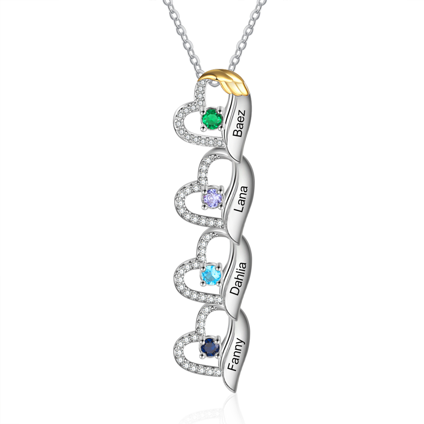 Personalized Heart Pendant Necklace Custom 1-8 Birthstones & Names For Women